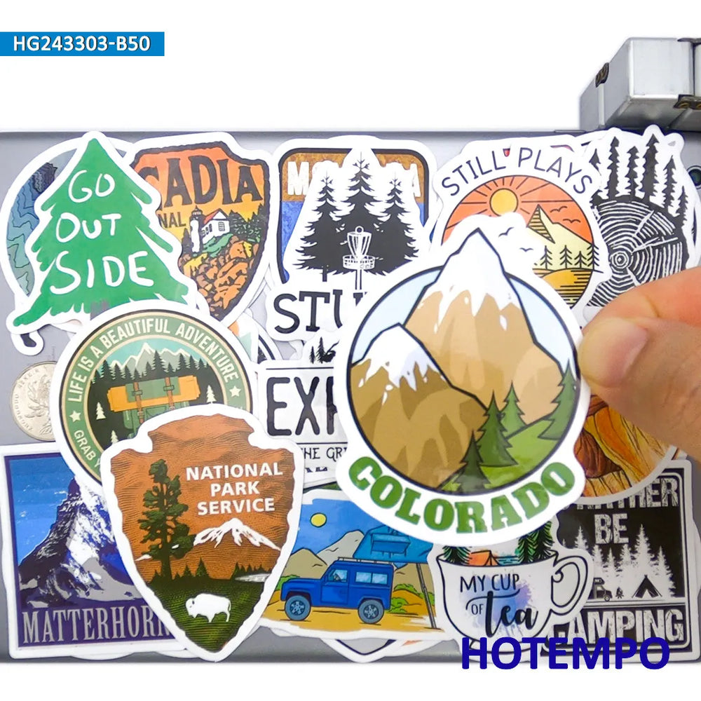 20/30/50Pieces Travel Stickers Camping Climbing Hiking Forest Explore Outside Trip for Phone Motorcycle Car Bike Laptop Sticker (Online Order Only)