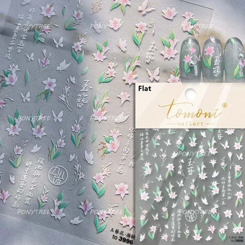 Pink Hot Stamping Flower Charm Peach Blossom Canglan Clover Daisy Pearl Self Adhesive Nail Art Decoration Sticker Manicure Decal (ONLINE ORDER ONLY)