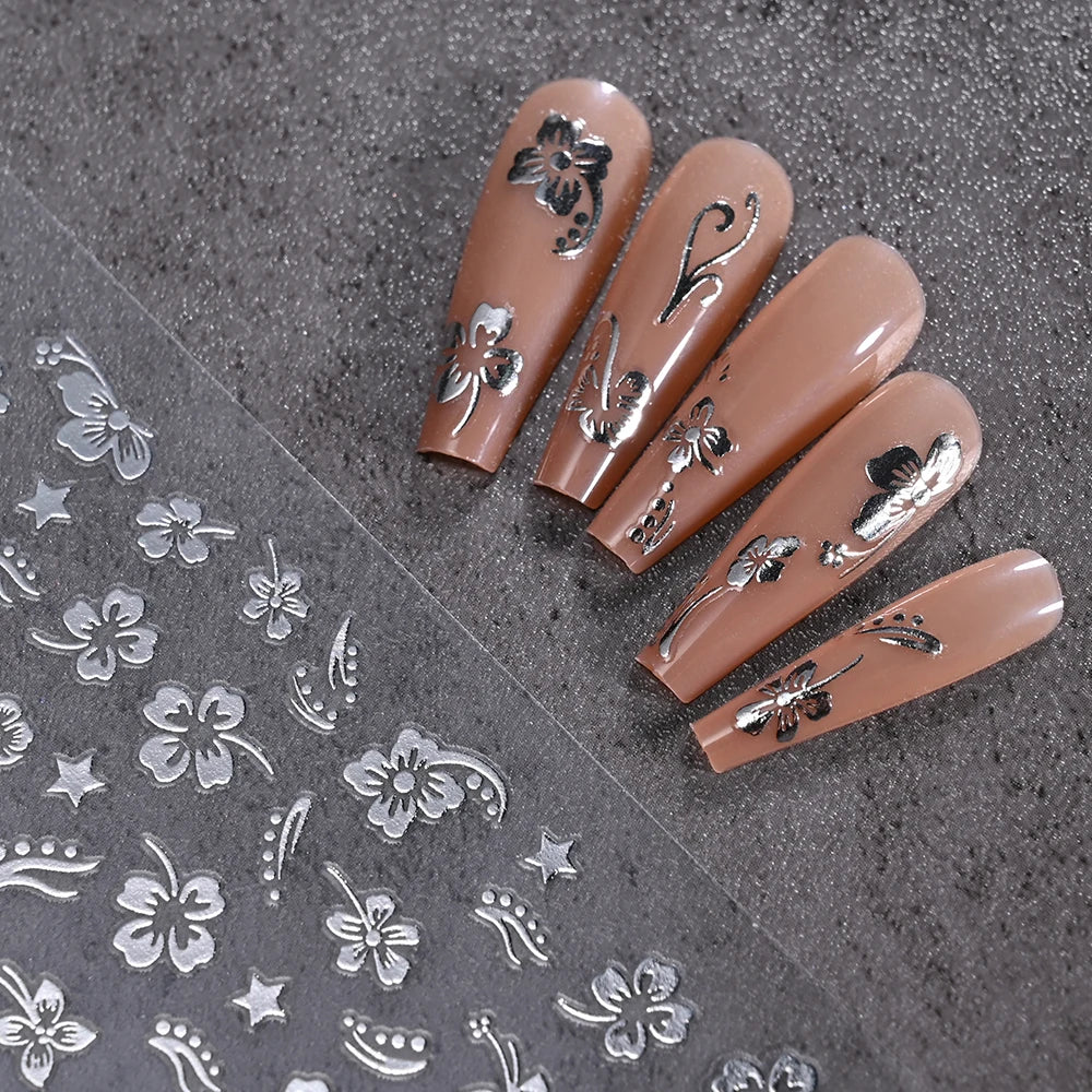 5/8Pcs 3D Hawaiian Flowers Nail Art Stickers Summer Decors with Tropical Leaves Slider Vibrant Pink & White Flowers for Parties* (ONLINE ORDER ONLY)