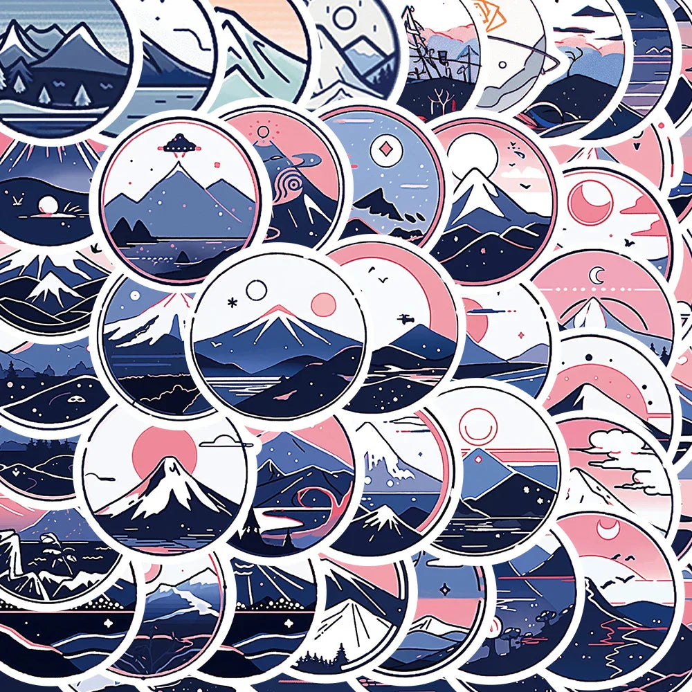 Cartoon Mountain Landscape Aesthetic Stickers Waterproof for Laptop Luggage Phone Guitar Car 10/30/50pcs (Online Order Only)