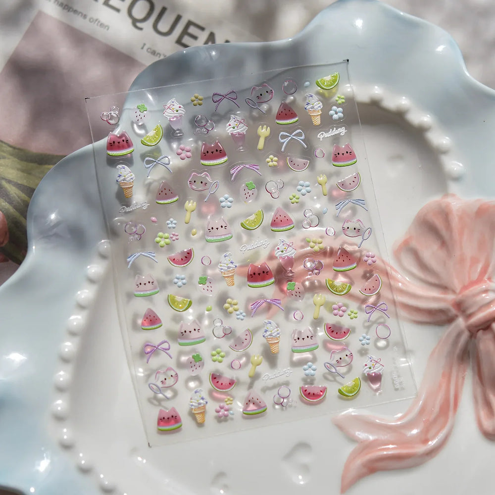 Summer Beach Bikini Watermelon Strawberry Ice Cream Soda Coconut Tree Fan Juice Crab Nail Art Decoration Stickers Manicure Decal (ONLINE ORDER ONLY)