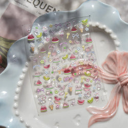 Summer Beach Bikini Watermelon Cat Popsicle Swim Ring Ice Cream Shell Coconut Tree Nail Art Decoration Stickers Manicure Decals (Online Order Only)