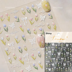 Cute  Pink Blue Nature Tulip Star Heart Butterfly Peach Blossom Jelly Embossed Relief Adhesive Nail Art Stickers Manicure Decals (ONLINE ORDER ONLY)