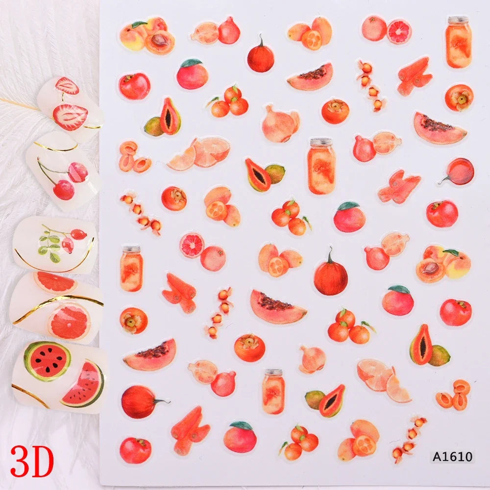1Pc Sweet Cute Fresh Red Cherry Pattern Nail Stickers Self Adhesive Fruit Design Decals Women & Girls Homemade Manicure Supplies (ONLINE ORDER ONLY)