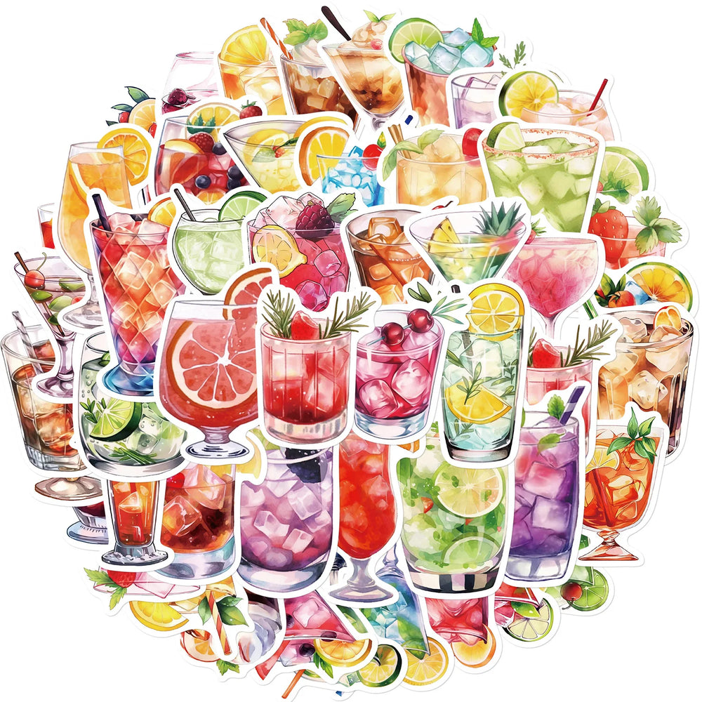 Watercolor Cocktail Glass Stickers Decal Set (10/30/50Pcs) for Laptop, Motorcycle, Luggage, Snowboard, Fridge, Car (ONLINE ORDER ONLY)