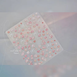 Peach Blossom Gradual Pink Petal Flower Line Bowknot Hot Stamping Halo Dyeing Delicate Adhesive Nail Art Sticker Manicure Decals (ONLINE ORDER ONLY)