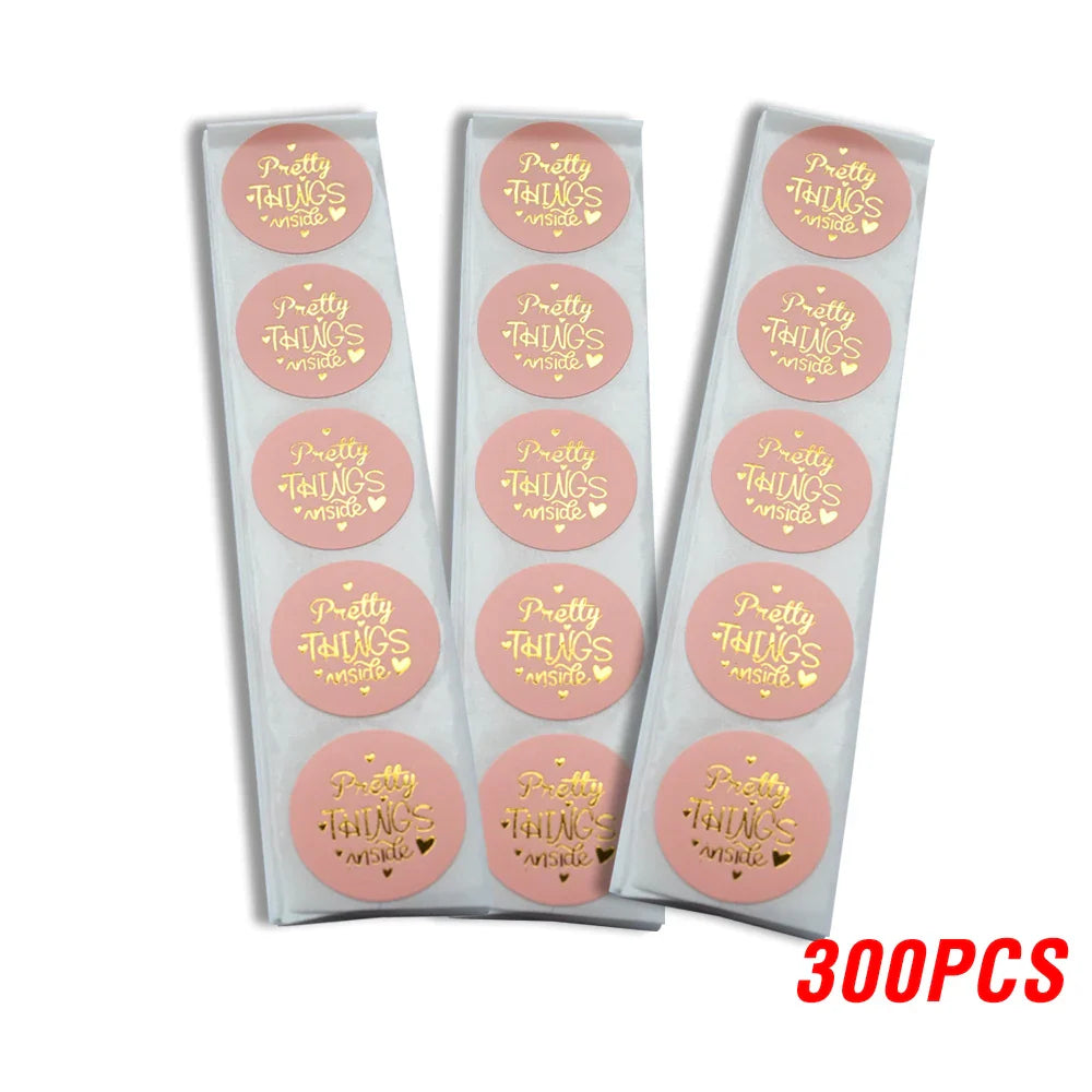 100-500pcs Round Paper Pink Pretty Things Inside Stickers Gold Thank You Stickers For Small Business Packaging Seal Label (ONLINE ORDER ONLY)