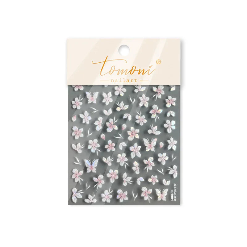 Embossed Flower Pink Butterfly Lucky Peach Blossom Chic Spring Petal 5D Soft Relief Adhesive Nail Art Stickers Manicure Decals (Online Order Only)