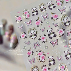 Panda Bamboo Butterfly Pattern Totem Figure Peony Flower Love Heart Adhesive Nail Art Stickers Embroidery Pearl Manicure Decals (ONLINE ORDER ONLY)