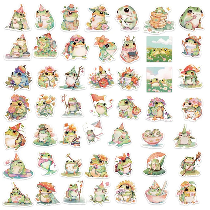 10/30/50PCS Cute Frog PVC Sticky Sticker Aesthetic DIY Korean Stationery Decoration Scrapbooking School Supplies for Kids (ONLINE ORDER ONLY)