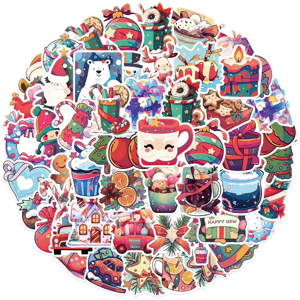 50pcs New Year Merry Christmas Stickers Santa Claus Snowman Children Gift Decal Skateboard Suitcase Sticker for Kids﻿ (ONLINE ORDER ONLY)