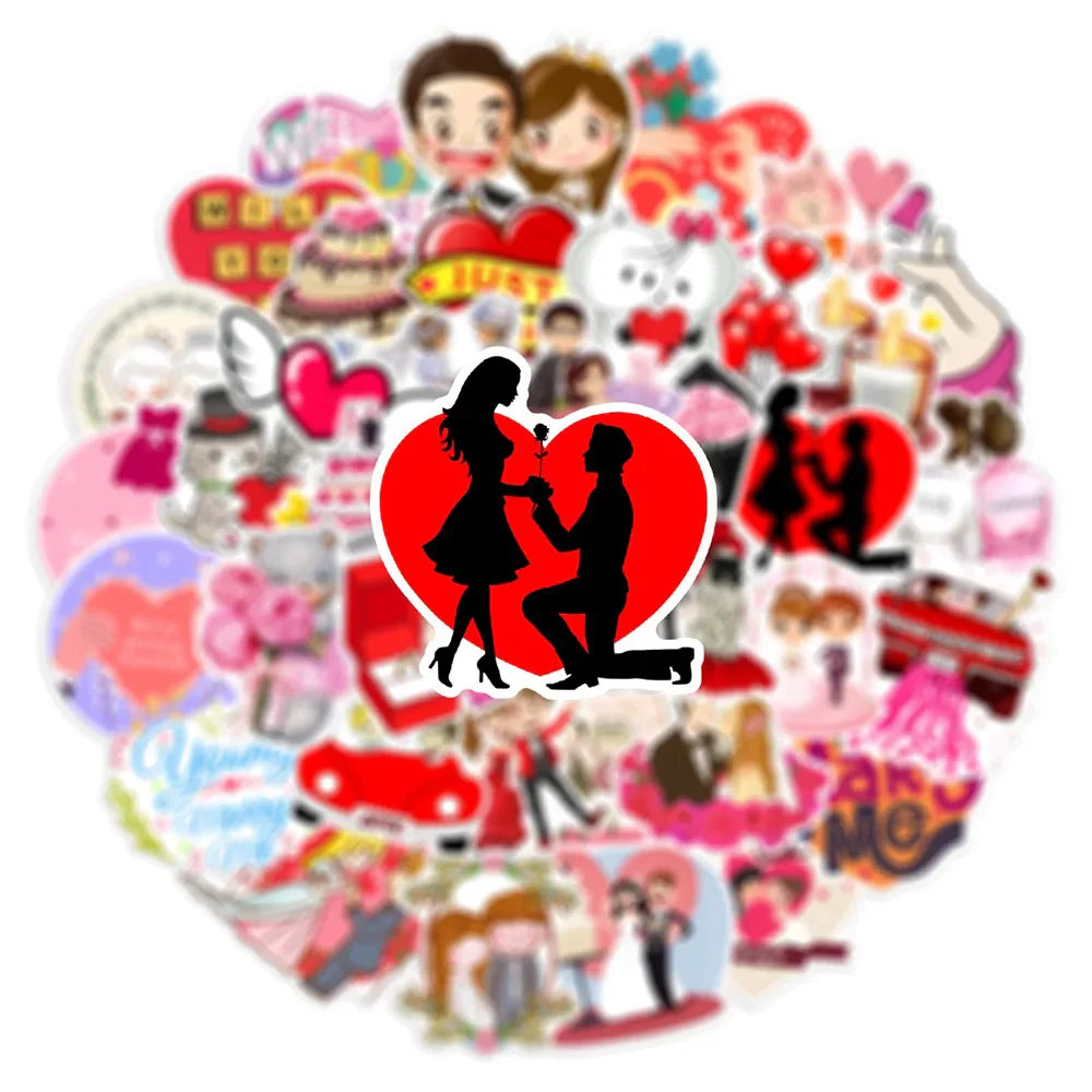 10/30/50PCS New Wedding Proposal Love Cartoon Stickers DIY Laptop Luggage Skateboard Graffiti Decals Fun for Kid Toys Gift (ONLINE ORDER ONLY)