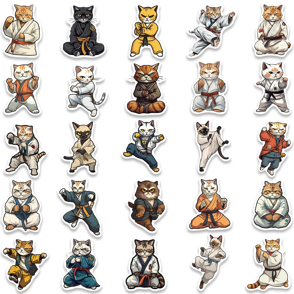 50pcs Cool Cartoon kungfu Cats Stickers Kids Toy DIY Waterproof Graffiti For Luggage Laptop Guitar Phone Car Decals (ONLINE ORDER ONLY)