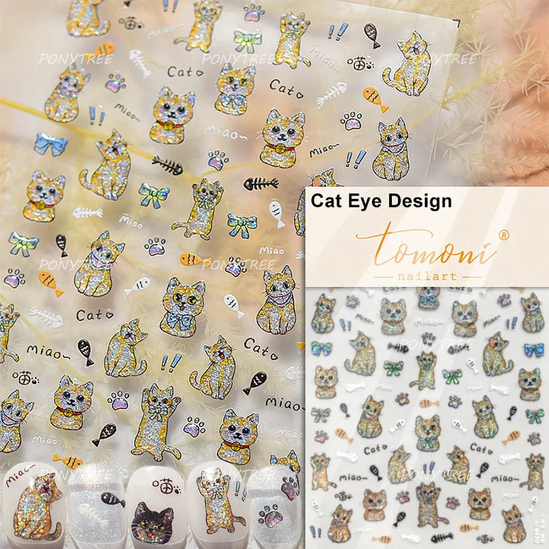 Cream Wind Cat Rabbit Kitten Bunny Bowknot Flower Butterfly Cake Cherry Tulip 5D Self Adhesive Nail Art Stickers Manicure Decals (Online Order Only)