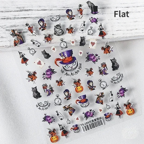 Cat Eye Halloween Terror Spider Cross Rose Love Heart Flower Snake Web Candy Bunny Thrilling Nail Art Stickers Manicure Decals (Online Order Only)