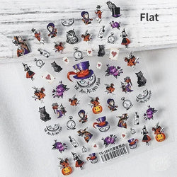 Cat Eye Halloween Terror Spider Cross Rose Love Heart Flower Snake Web Candy Bunny Thrilling Nail Art Stickers Manicure Decals (Online Order Only)