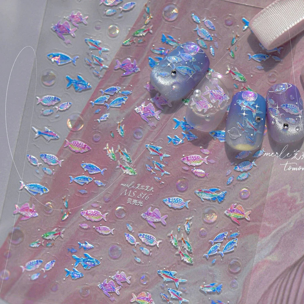 Deep Sea Animal Fish Shoal of Fish Whale Coral Dolphin Summer Beach Cute Jellyfish Bubble Bathyal Fauna Nail Art Stickers Decals (ONLINE ORDER ONLY)