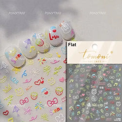 Cute Graffiti Cartoon Line Cherry Bear Cat Flower Bouquet Fish Boys Girls Strawberry Reliefs Nail Art Stickers Manicure Decals (ONLINE ORDER ONLY)
