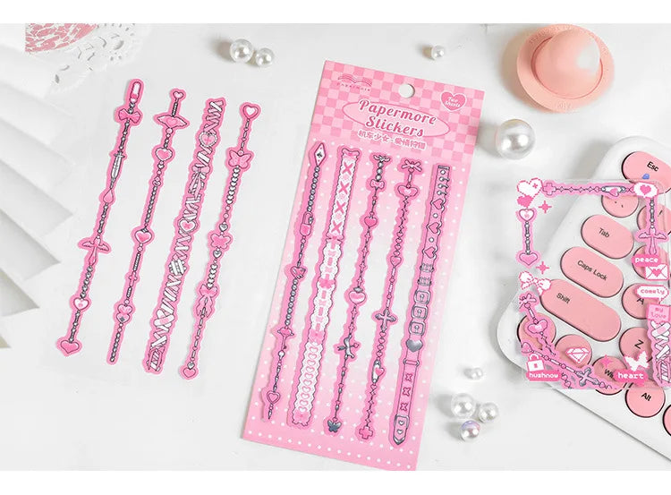 2Pcs/lot Cute Ribbon Chain Stickers Lace Idol Card Scrapbooking DIY Album Decoration Sticker Aesthetic Kawaii Stationery (ONLINE ORDER ONLY)