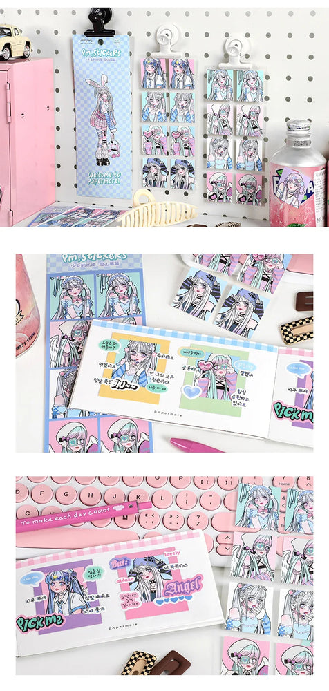 2pcs Ins Korean Style Anime Girl Scrapbooking Stickers Collage Diary Journal DIY Craft Aesthetics Decorative Stickers Stationery (ONLINE ORDER ONLY)