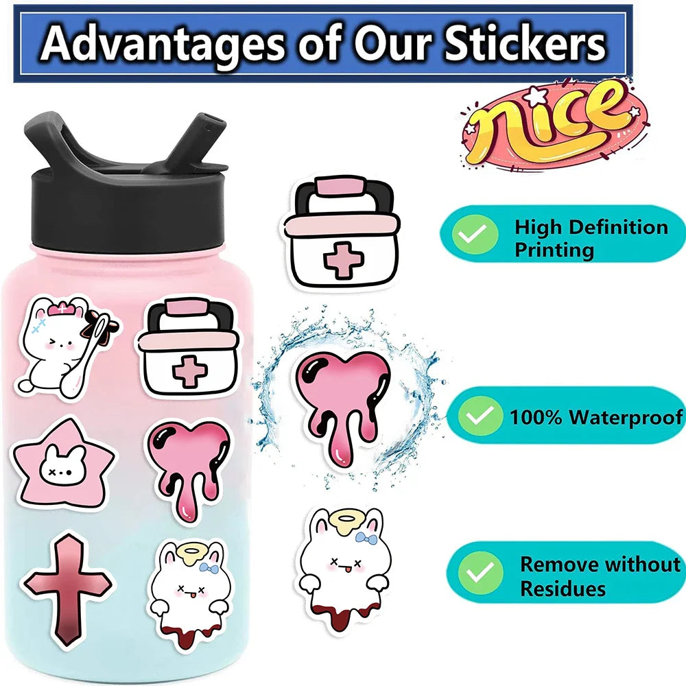 50Pcs Cute Funny Rabbit Animals Stickers Kawaii Cartoon Decals Skateboard Notebook Luggage Phone Car Sticker Toy (Online Order Only)