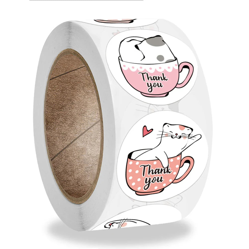 100-500pcs Thank You Cats Stickers For Kids Reward Stickers Thanksgiving Labels Toys 6 Beautiful Designs Stationery stickers (ONLINE ORDER ONLY)