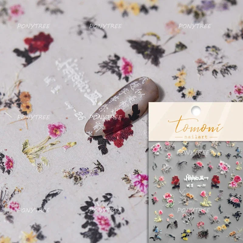 Rose Flower Bouquet Leaves Lace Bowknot Pearl Photo Frame Gird Embossed Reliefs Self Adhesive Nail Art Stickers Manicure Decals (ONLINE ORDER ONLY)