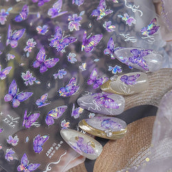 Delicate Tender Purple Butterfly Seal Pattern Insect Shiny Golden Stroke Nail Art Decoration Sticker Dressy Laser Manicure Decal (ONLINE ORDER ONLY)