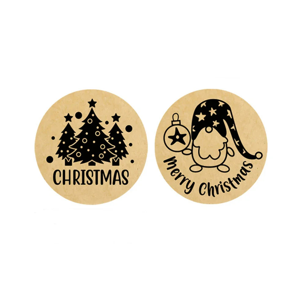 100-500pcs Brown Christmas Labels Sealing Sticker Aesthetic Kraft Paper Thank You Stationery Supply Decorative Scrapbook (ONLINE ORDER ONLY)