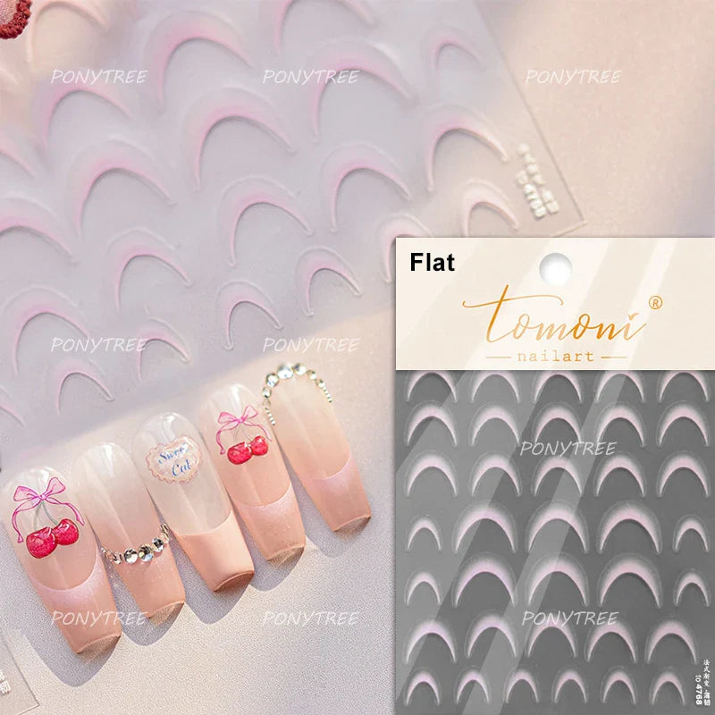 Geometric White Black Red Romantic French Arc Illusion Curve Embossed Relief Self Adhesive Nail Art Stickers 3D Manicure Decals (ONLINE ORDER ONLY)