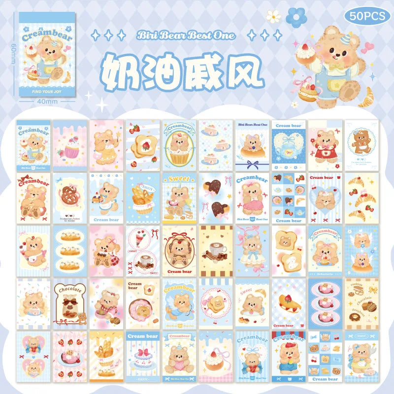 50piece/book Retro Cute Cream Bear Sticker for Phone Camera Journal Postcard DIY Kawaii Decoration Sticker Gift (ONLINE ORDER ONLY)