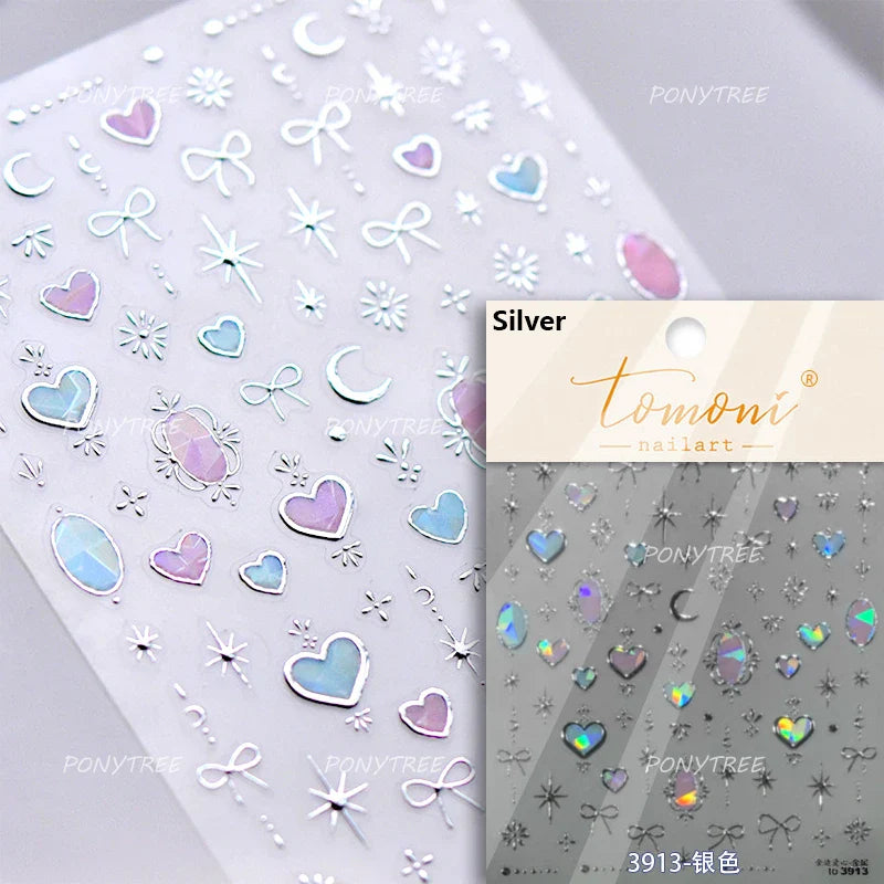 Lovely Heart Strawberry Cherry Bowknot Lace Lolita Crystal Rhinestone Line Rococo Chic Adhesive Nail Art Sticker Manicure Decals (ONLINE ORDER ONLY)