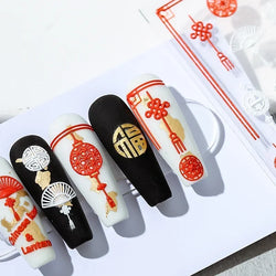 Red Lantern Tradition Design Soft Reliefs Nail Art Stickers Lion 3D Ancient Chinese Knot 5D Self Adhesive Nail Decals Wholesale (ONLINE ORDER ONLY)
