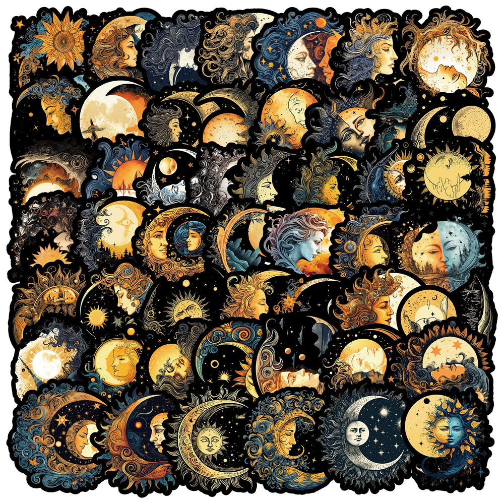 Sun and Moon Goddess Stickers - 10/30/50PCS for Phone, Laptop, Luggage, Skateboard, DIY Gift (Online Order Only)