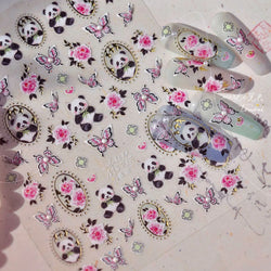 Panda Bamboo Butterfly Pattern Totem Figure Peony Flower Love Heart Adhesive Nail Art Stickers Embroidery Pearl Manicure Decals (ONLINE ORDER ONLY)