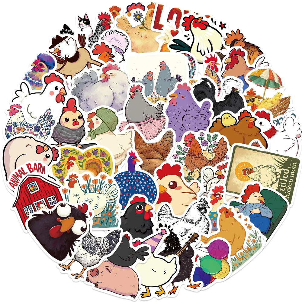 50PCS Cartoon Chicken Animal Stickers Personality Creative Sticker For Desk Refrigerator Phone Skateboard Waterproof Decals﻿ (ONLINE ORDER ONLY)