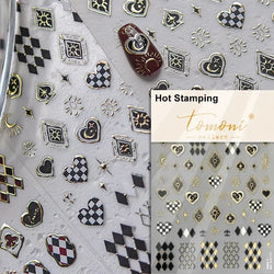Geometric French Style Colorful Square Grid Rhombus Line Stripe Bowknot 3D Self Adhesive Nail Art Stickers Shiny Manicure Decals (ONLINE ORDER ONLY)