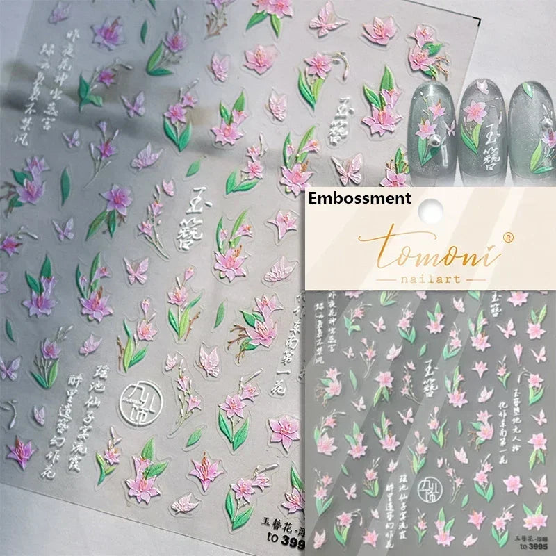 Red Azalea Rose Peony Crane Warbler Bird Fish Lily Chicken Rabbit Lobster Flower Retro Chinese Nail Art Sticker Decoration Decal (Online Order Only)