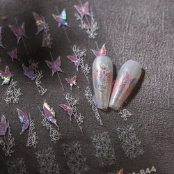 Butterfly Flower Hollow Out Lace Delicate Floral Print Shiny Cloth Block Insect Self Adhesive Nail Art Stickers Manicure Decals (Online Order Only)