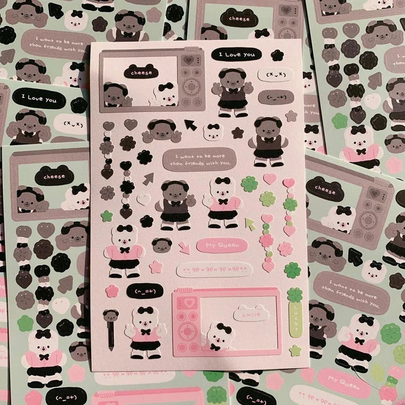 Korean Cute Devil Bear Dialog Laser Sticker Scrapbooking DIY Album Decoration Sticker Aesthetic Kawaii Stationery Halloween Gift (ONLINE ORDER ONLY)