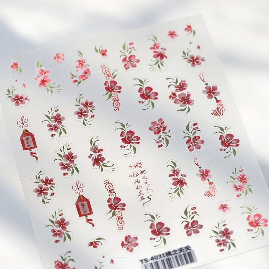 Graceful Peach Blossom Blessing Sachet Pretty Buckle Tassels Pendant Antique Radiant Adhesive Nail Art Stickers Manicure Decals (ONLINE ORDER ONLY)