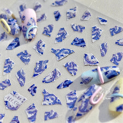 Retro Embroidered Dragon Red Pink Blue White Porcelain Chinese 3D Embossed Relief Self Adhesive Nail Art Stickers Manicure Decal (ONLINE ORDER ONLY)