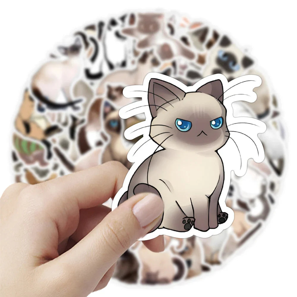 10/30/50pcs Cute Cartoon Siamese Cat Graffiti Stickers Decals Kids Toys Laptop Guitar Fridge Notebook Wall Waterproof Sticker (ONLINE ORDER ONLY)