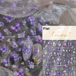 Charming Pink Purple Embroidery Gradual Butterfly Flowers Green Leaf 5D Tender Self Adhesive Nail Art Stickers Manicure Decals (ONLINE ORDER ONLY)