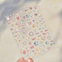 Cream Wind Cat Rabbit Kitten Bunny Bowknot Flower Butterfly Cake Cherry Tulip 5D Self Adhesive Nail Art Stickers Manicure Decals (Online Order Only)