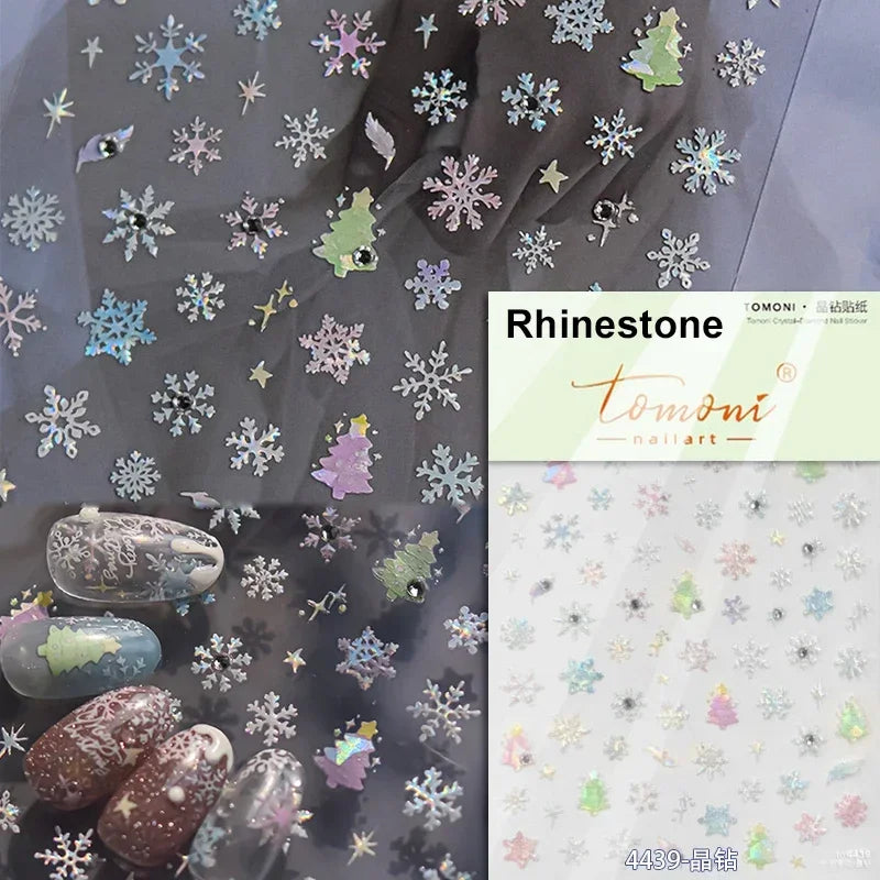 Shiny White Pink Blue Gold Snowflakes Hexagon Water Bubbles Winter 5D Self Adhesive Nail Art Stickers Rhinestone Manicure Decals (ONLINE ORDER ONLY)