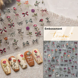 Watercolor Style Colourful Rose Flower Embossment Romantic Garden 5D Self Adhesive Nail Art Decoration Stickers Manicure Decals (ONLINE ORDER ONLY)