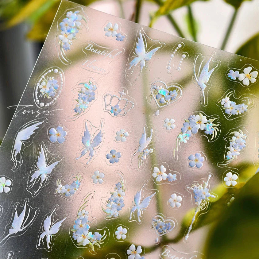 Pretty White Butterfly Flower Wreath Love Heart Crown Corsage Corolla Garland Delicate Adhesive Nail Art Sticker Manicure Decals (ONLINE ORDER ONLY)