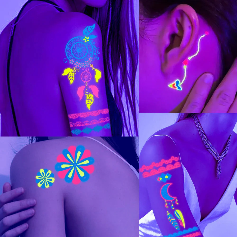 1pc Bohemia Fluorescent Sticker Luminous Temporary Tattoos Stickers UV Glow Fluorescent Tattoo Waterproof For Body Art Decals *& (Online Order Only)