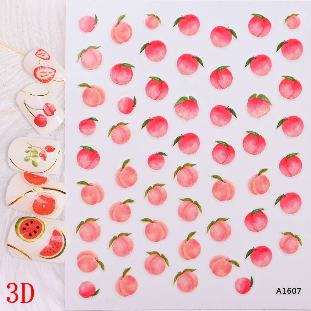 1Pc Sweet Cute Fresh Red Cherry Pattern Nail Stickers Self Adhesive Fruit Design Decals Women & Girls Homemade Manicure Supplies (ONLINE ORDER ONLY)